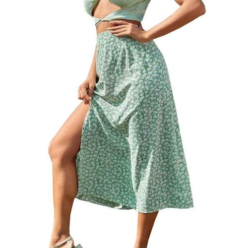 womens summer floral skirt split -line bag hip long skirt