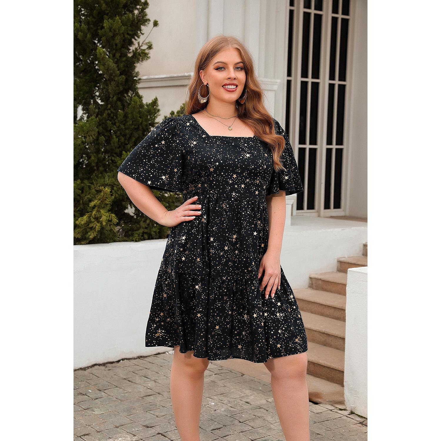 womens elegant Gold loose clothing plus dress casual foil