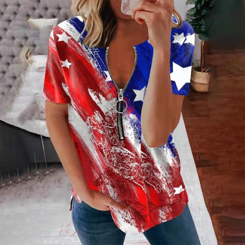 short-sleeved pullover temperament high loose blue shirt