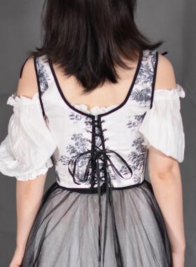 bustiers cute corset overbust print rose denim lace-up tops