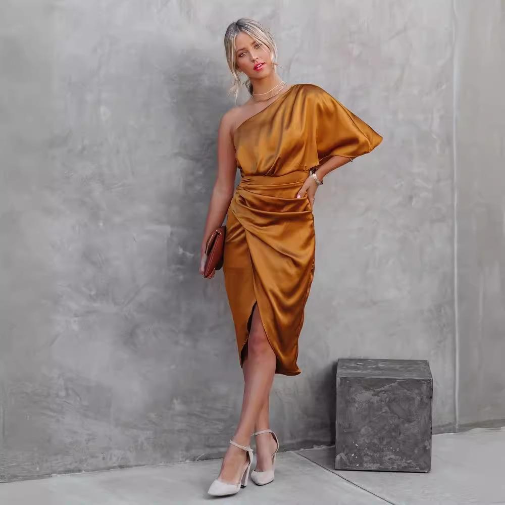 Sexy one-side sleeve irregular skirt dress evening for