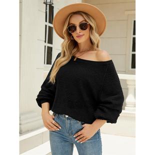 round loose women solid knitted neck Fashion pullover