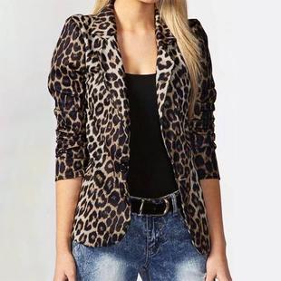 jackets for turn fashion collar blazers down leopard women