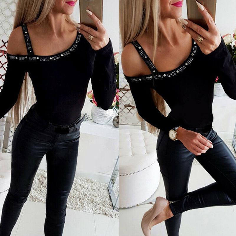 T-shirt long-sleeved color solid beading diamond hot strap