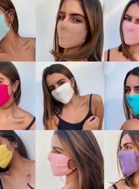 Women's solid color sweater woolen warm decorative mask