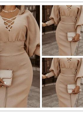 autumn fashion bodycorn dress elegant solid vestidos ladies