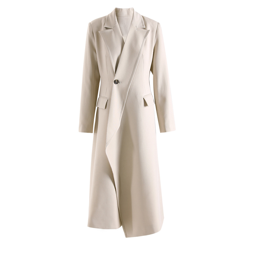 button irregular coat one and windbreaker长款气质风衣外套