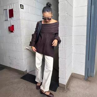 knitted loose casual sleeved long one Irregular shoulder
