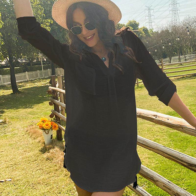 Vacation sun protection jacket solid color loose breathable