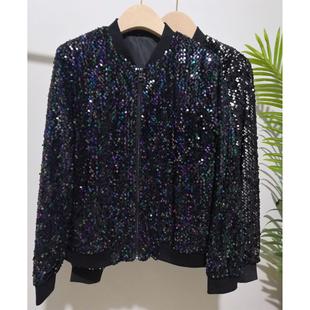 jacket female bomber coat women sequin outerwear black
