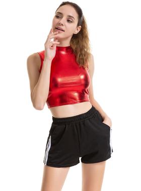 pole dance clothing shiny spandex leotards metallic crop