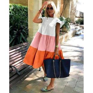 matching round pendulum neck dress ruffle color loose edge