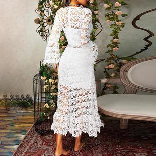 neck through lace sleeved Sexy for see swing women long