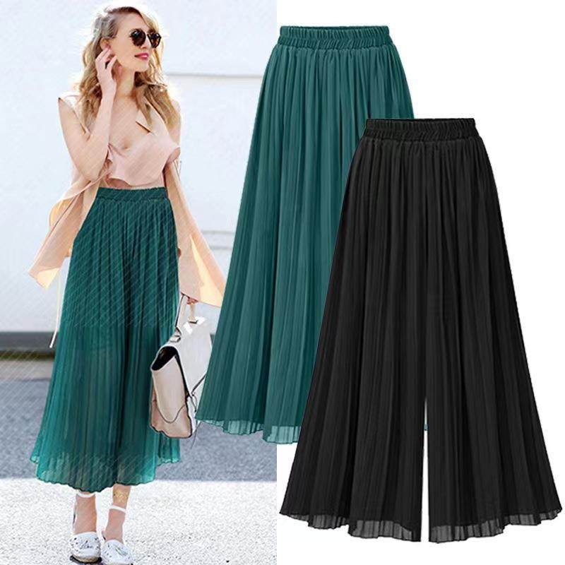 pleated pants leg large chiffon size wide nine-point waist