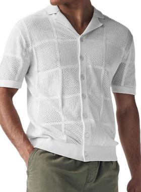 shirt casual cardigans mens knit through see out hollow