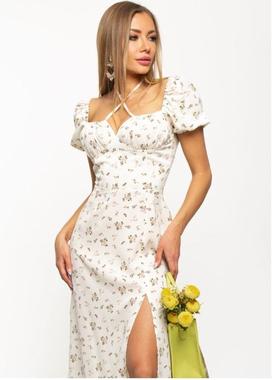 Womens sexy floral square neck puff sleeve halter neck dress