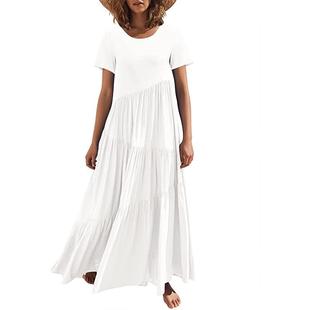 Dress Neck Swinging Sleeves Asymmetric Loose Round Maxi