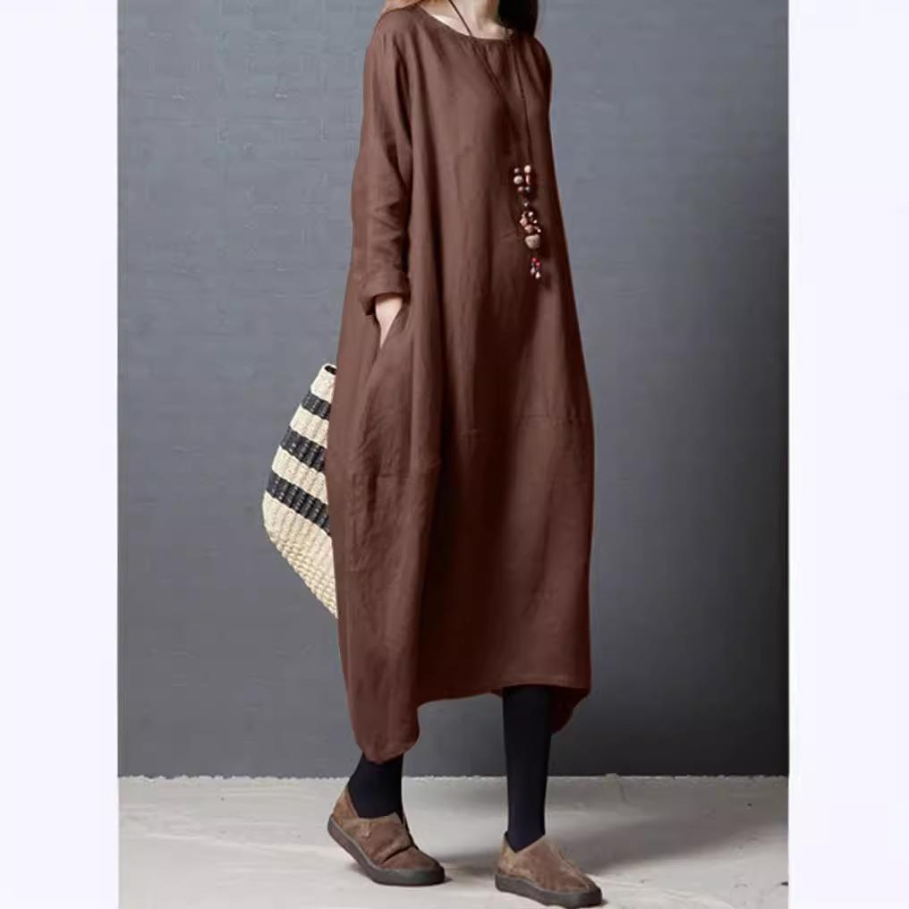 Cotton and linen dress Spring temperament mid-length dress