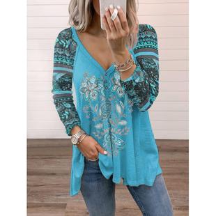 womens loose neck pullover Womens sleeved long shirt
