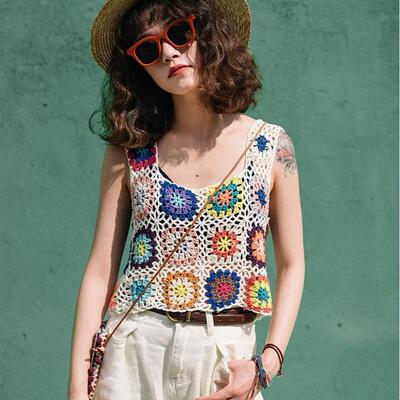 Hand-crocheted short camisole knitted vest for women with