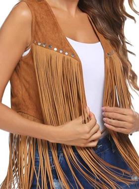 women winter jacket outerwears women suede vest fringe