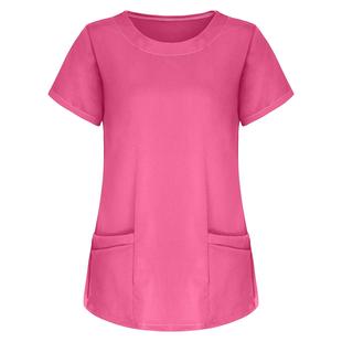 short pocket solid neck Womens round sleeve color loose