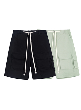 lablfe-01110多口袋扩散式工装裤松紧绳短裤cleanfit宽松舒适夏潮