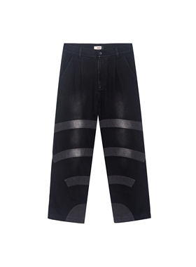 lablfe-02015多局部分层拼接，主题视觉符号牛仔拼接长裤牛仔裤