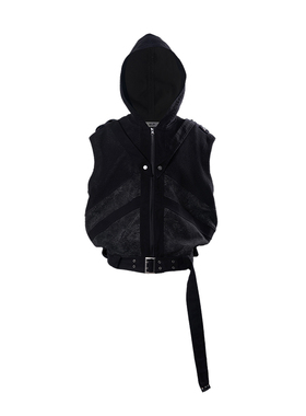 lablfe【JonyJ同款】战术拉链连帽马甲 挂带腰带网眼拼接结构