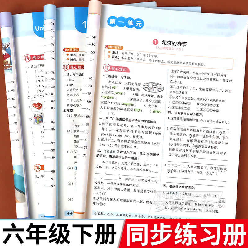 六年级上册同步练习册语文数学英语练习题人教版北师大版苏教版下册语数英专项训练小学课本练习试卷测试卷全套书一课一练53天天练