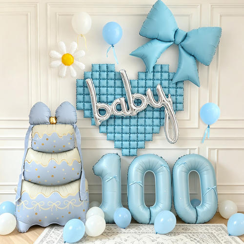 马宝宝百天生日满月30天周岁宴布置婴儿派对装饰100气球拍照背景