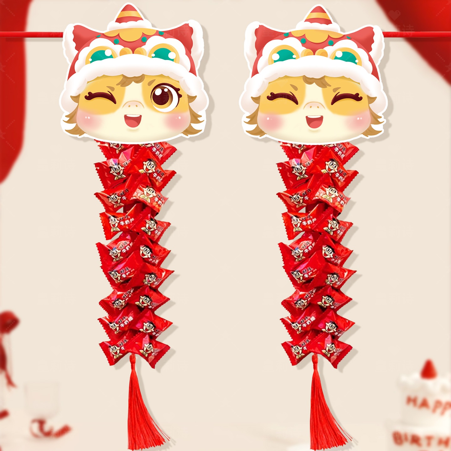 马年元旦手工糖果鞭炮diy幼儿园