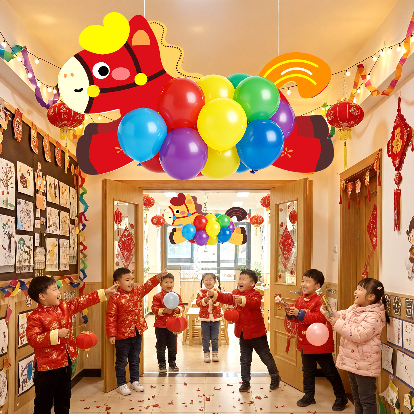 马年春节幼儿园开学校教室拍照道具环创活动挂饰kt板气球场景布置,节庆用品/礼品,节日装扮用品,淘宝优惠券,粉丝福利购,淘宝优惠卷
