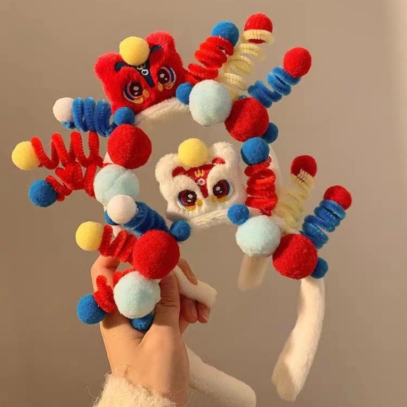 春节元旦可爱醒狮扭扭棒发箍头饰