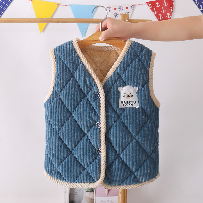 冬季宝宝加厚款中大童男童家居服女童宝宝马甲睡衣儿童夹棉袄背心