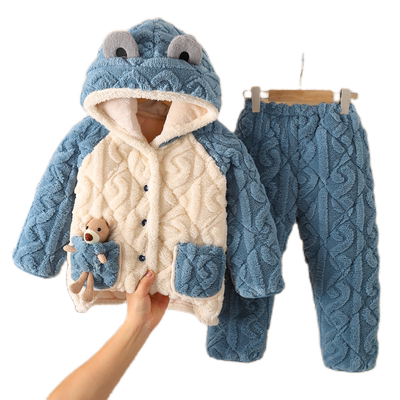 冬季儿童三层夹棉睡衣男童