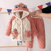 男童法兰绒家居服套装 三层夹棉珊瑚绒儿童睡衣女童女孩冬季 加厚款