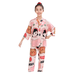 夏季女童男童七分袖家居服儿童薄款棉绸睡衣女孩宝宝绵绸空调套装
