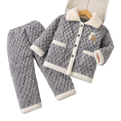 冬季男童三层加厚款夹棉睡衣