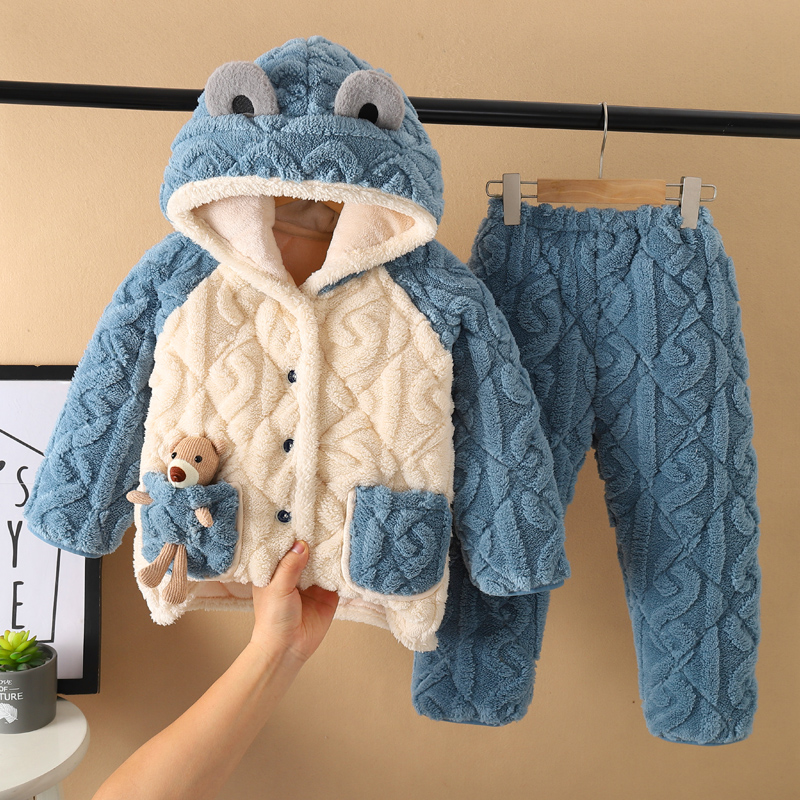 冬季儿童三层夹棉睡衣男童