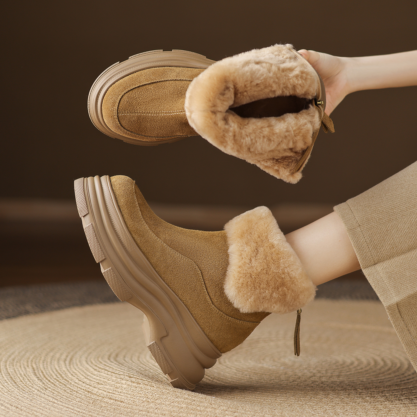 复古绒面东北大棉鞋厚毛保暖短靴