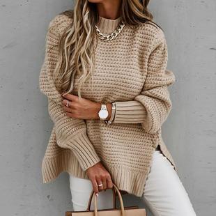 pullover sweater oversized elegant solid slit side