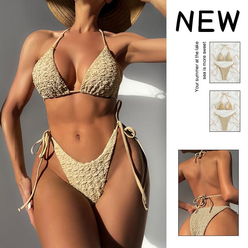 Halter neck lace-up two-piece swimsuit high waist