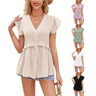 pleated sleeves peplum daily sexy women casual blouses