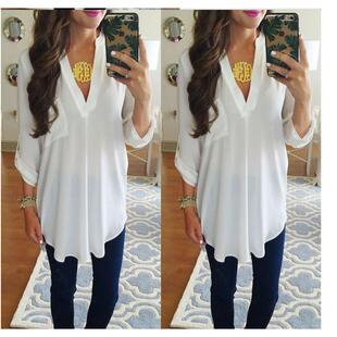 loose womens neck long size shirt large sleeved Womens