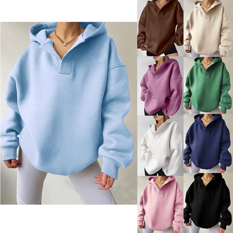 women for sweatshirt loose color solid hooded sleeve long