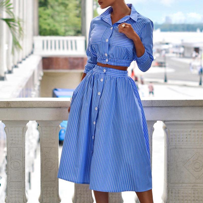 Suit Fashionable Sleeve Two-piece Striped Long Temperament