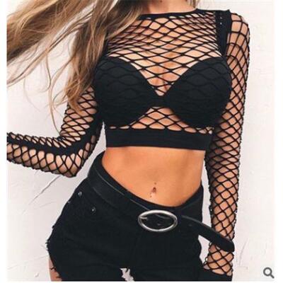 womens hollow mesh fishnet long crop bodysuit tops panties
