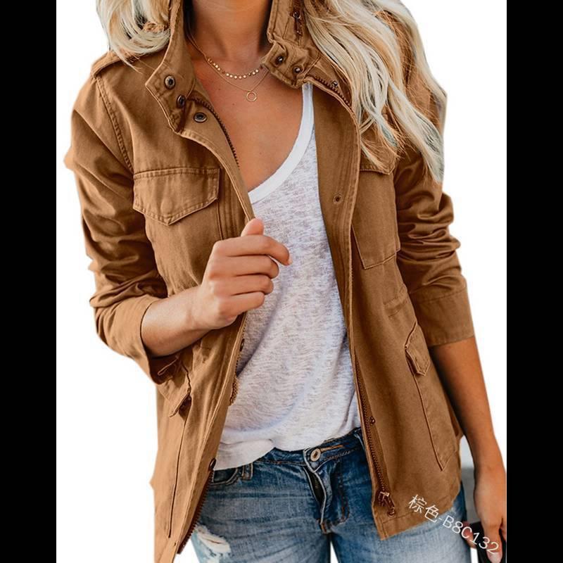 and korean autumn womens fashion jacket multi-pocket solid