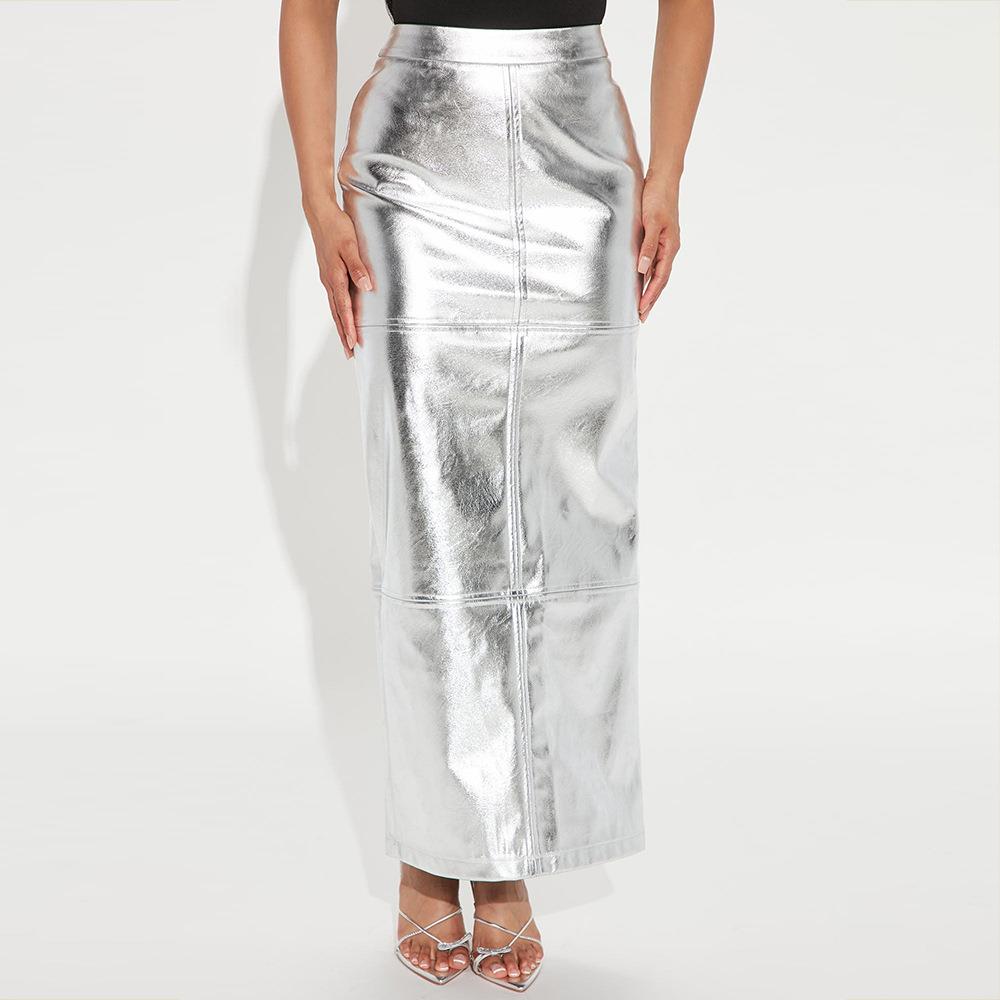 oymimi fashion gold pu leather skirts for women elegant
